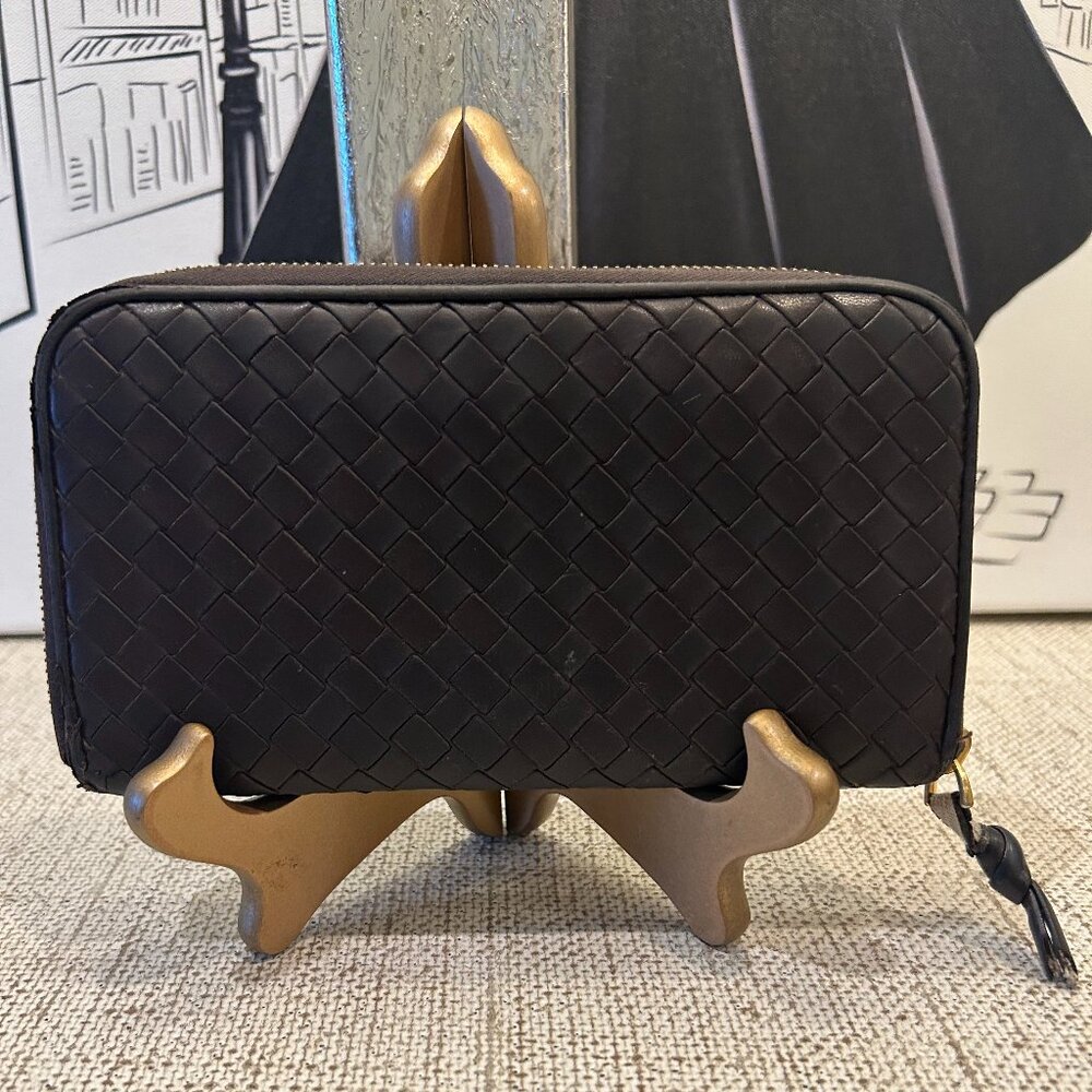 Bottega Veneta Nappa Intrecciato Zip Around Wallet in Chocolate Brown